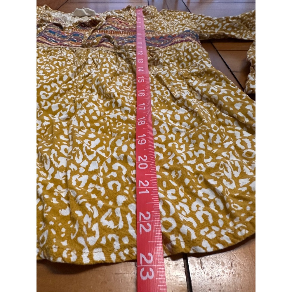 Savanna Jane Mustard Yellow Leopard Embroidered Boho Babydoll Top Blouse L 17928 - Picture 8 of 8